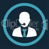 Call center operator flat blue and white colors rounded vector icon