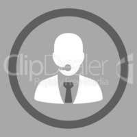 Call center operator flat dark gray and white colors rounded vector icon