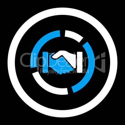 Acquisition diagram flat blue and white colors rounded vector icon