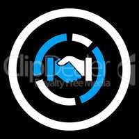 Acquisition diagram flat blue and white colors rounded vector icon