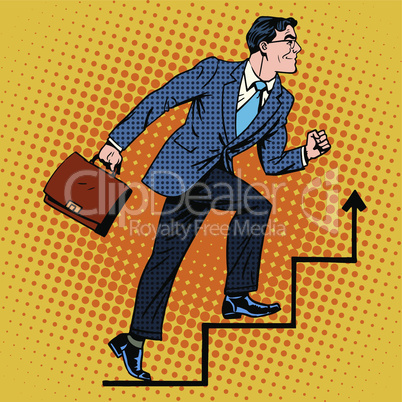 Businessman climbs up the career ladder