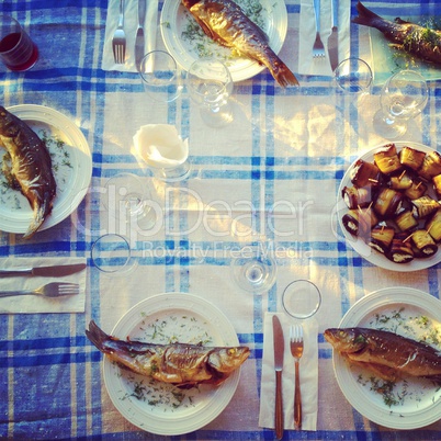 Fried Fish On The Served Table