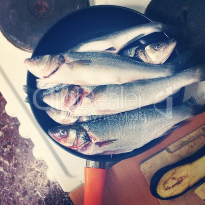 Fresh Fish In A Frying Pan On The Table