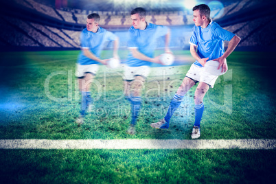 Composite image of rugby player doing a side pass