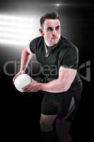 Composite image of rugby player throwing the ball