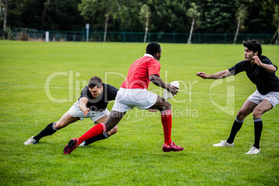 Rugby players playing a match