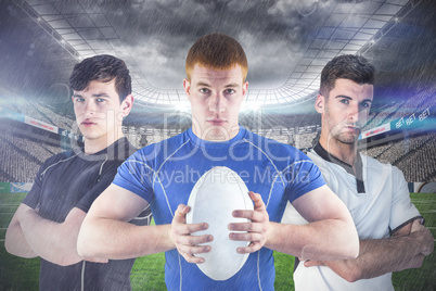 Composite image of tough rugby players