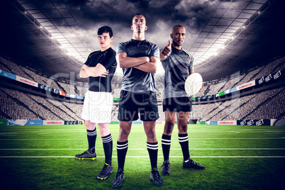 Composite image of tough rugby players