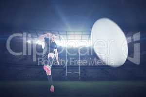 Composite image of rugby player kicking