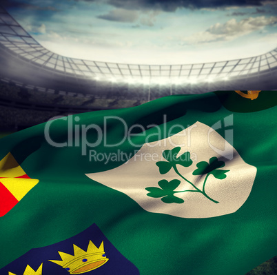 Composite image of flag of the irfu with the centenary logo
