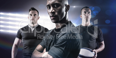 Composite image of portrait of confident athlete with arms cross