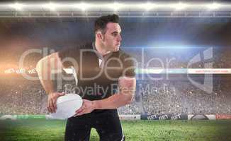 Composite image of rugby player throwing the ball