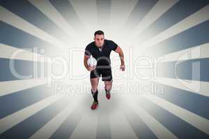 Composite image of rugby player running with the ball