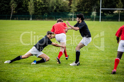 Rugby players playing a match