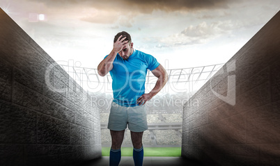 Composite image of rugby player after a loss