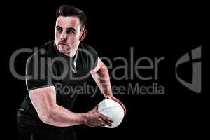 Composite image of rugby player throwing the ball