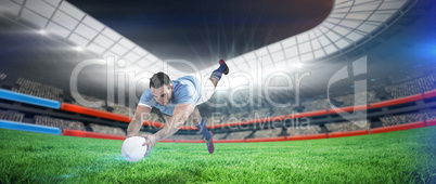 Composite image of rugby player scoring a try