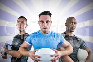 Composite image of tough rugby players