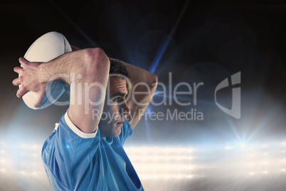 Composite image of rugby player gesturing with hands