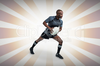 Composite image of athlete taking position to throw rugby ball