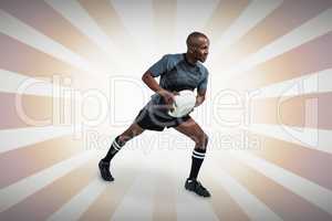 Composite image of athlete taking position to throw rugby ball