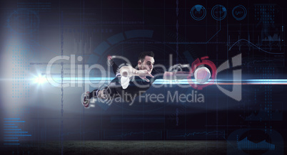 Composite image of rugby player scoring a try