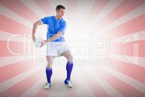 Composite image of rugby player about to throw a rugby ball