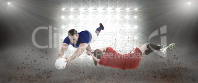 Composite image of a rugby player scoring a try