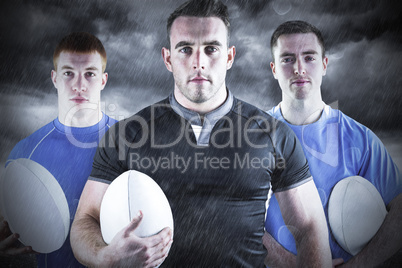 Composite image of tough rugby players