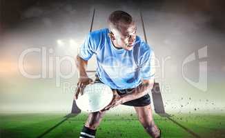 Composite image of confident sportsman looking away while playin
