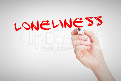 Loneliness against female hand holding black whiteboard marker