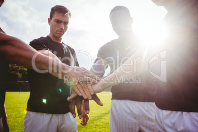 Rugby players standing together before match