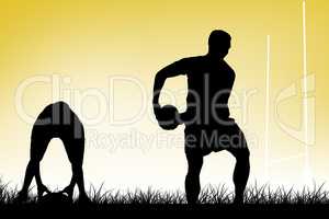 Composite image of rugby player about to throw a rugby ball