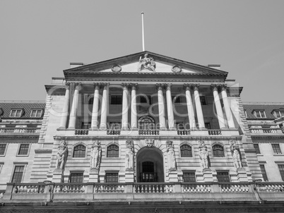 Black and white Bank of England in London