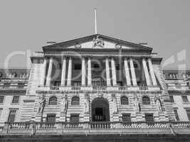 Black and white Bank of England in London