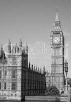 Black and white Houses of Parliament in London