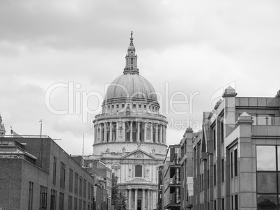 Black and white St Paul Cathedral in London