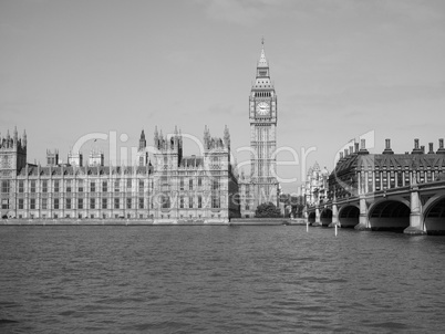 Black and white Houses of Parliament in London