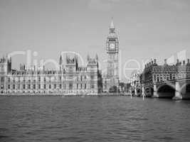 Black and white Houses of Parliament in London