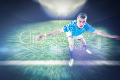 Composite image of rugby player tackling the opponent