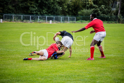 Rugby players playing a match