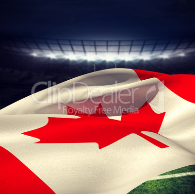 Composite image of low angle view of canadian flag