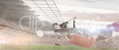 Composite image of a rugby player scoring a try