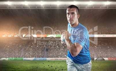 Composite image of rugby player running with ball