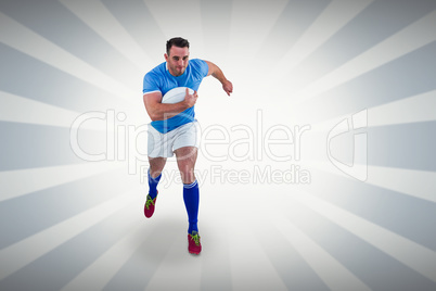 Composite image of rugby player running with the ball