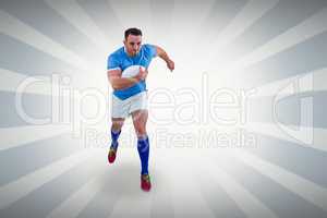 Composite image of rugby player running with the ball