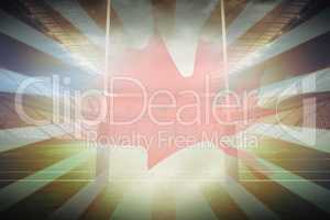 Composite image of close-up of maple leaf on canadian flag