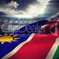 Composite image of close-up of namibia flag waving