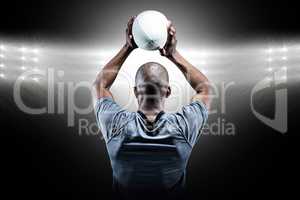 Composite image of athlete throwing rugby ball