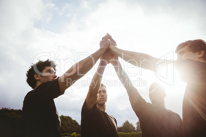 Rugby players standing together before match